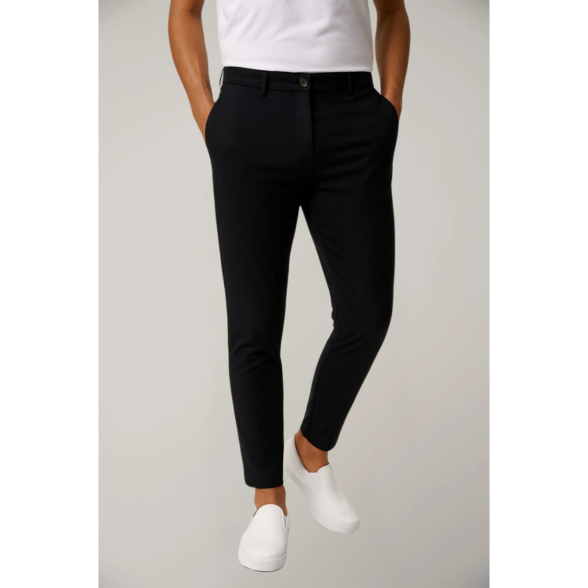 Slim Leg Chino Trousers for Men - Black