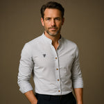 Stand Collar Long Sleeve Button-Down Shirt for Men