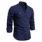 Stand Collar Long Sleeve Button-Down Shirt for Men - Navy Blue