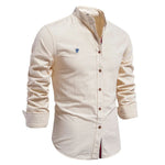 Stand Collar Long Sleeve Button-Down Shirt for Men - Beige