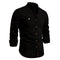 Stand Collar Long Sleeve Button-Down Shirt for Men - Black