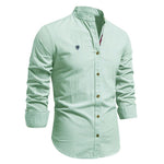 Stand Collar Long Sleeve Button-Down Shirt for Men - Light Green