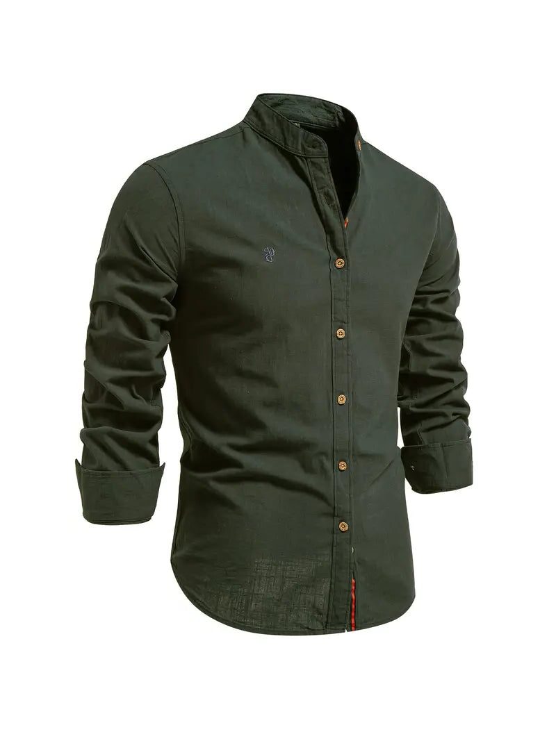 Button-Down Stand Collar Shirt for Men