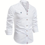Button-Down Stand Collar Shirt for Men - White