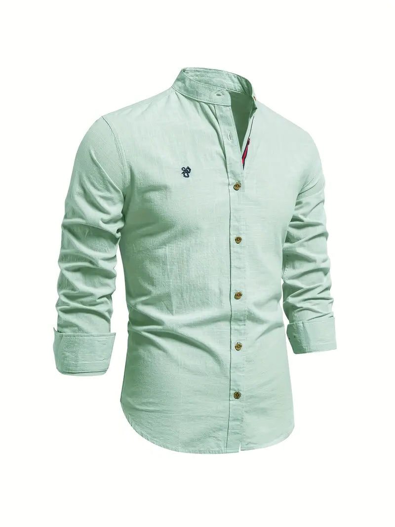 Button-Down Stand Collar Shirt for Men - Light Green