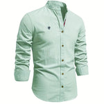 Button-Down Stand Collar Shirt for Men - Light Green