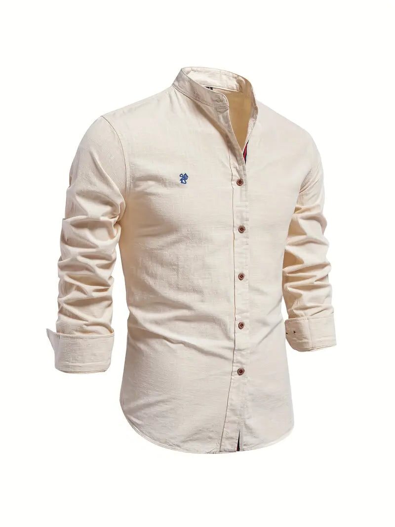 Button-Down Stand Collar Shirt for Men - Apricot