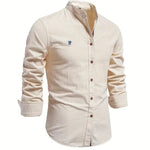 Button-Down Stand Collar Shirt for Men - Apricot