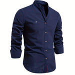 Button-Down Stand Collar Shirt for Men - Navy Blue