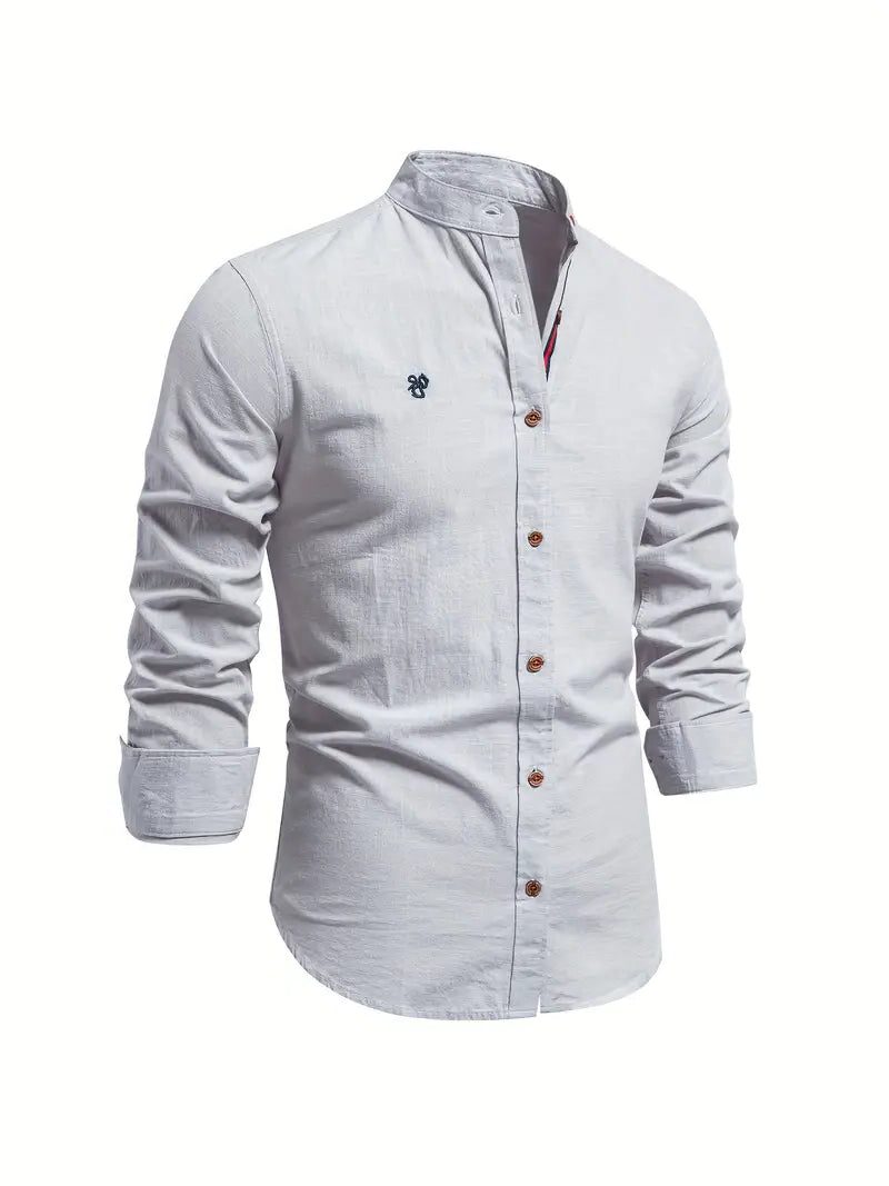 Button-Down Stand Collar Shirt for Men - Grey
