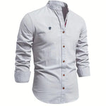 Button-Down Stand Collar Shirt for Men - Grey