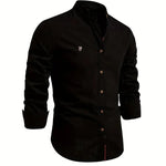 Button-Down Stand Collar Shirt for Men - Black