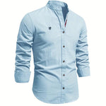 Button-Down Stand Collar Shirt for Men - Light Blue