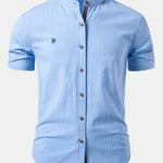 Stand Collar Short Sleeve Button-Down Shirt for Men