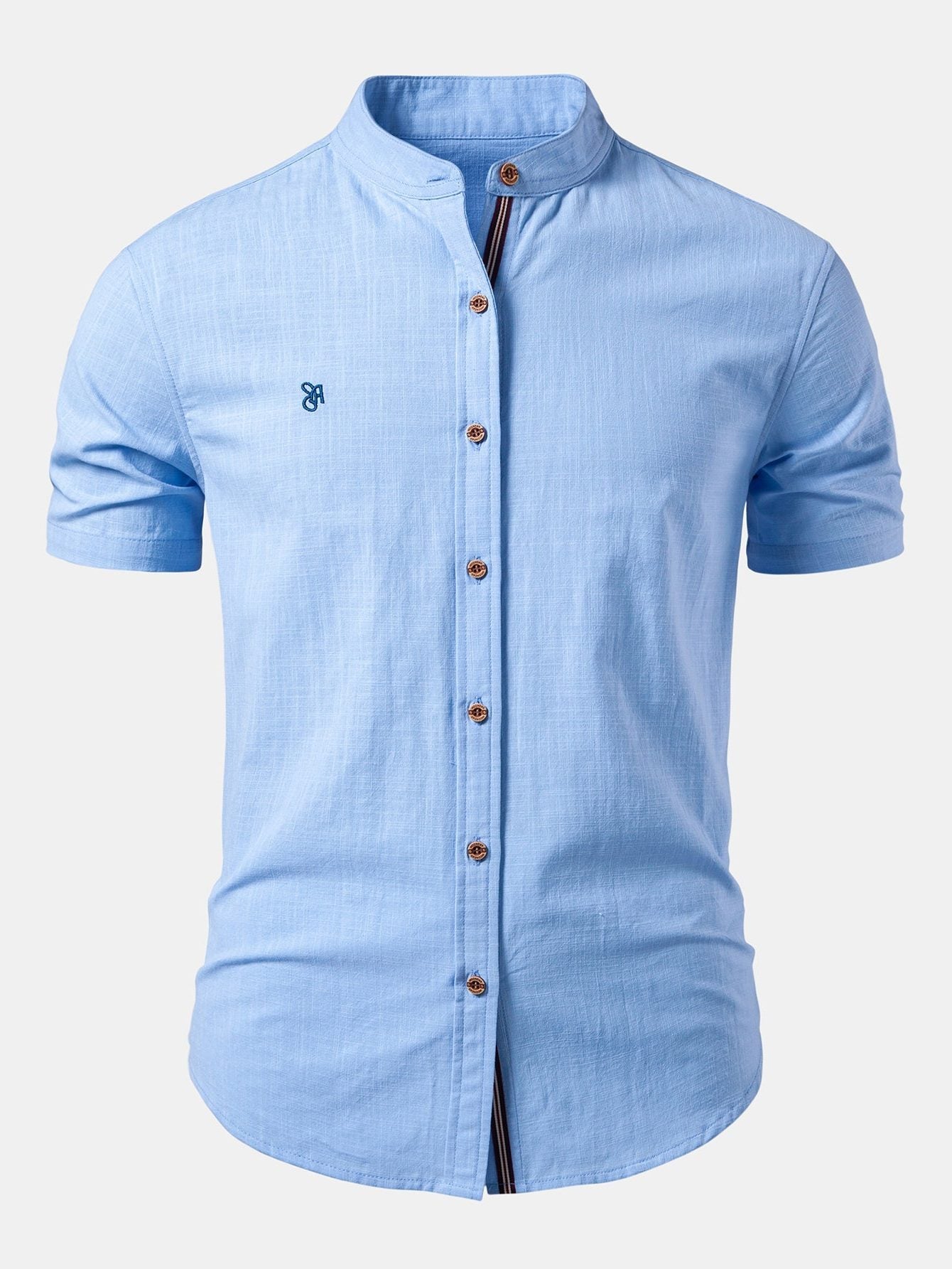 Stand Collar Short Sleeve Button-Down Shirt for Men