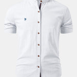 Stand Collar Short Sleeve Button-Down Shirt for Men - White