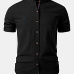 Stand Collar Short Sleeve Button-Down Shirt for Men - Black
