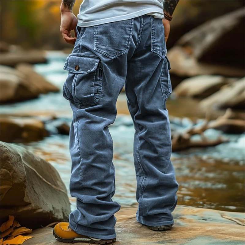 Straight Leg Cargo Jeans with Multiple Pockets for Men - View 2