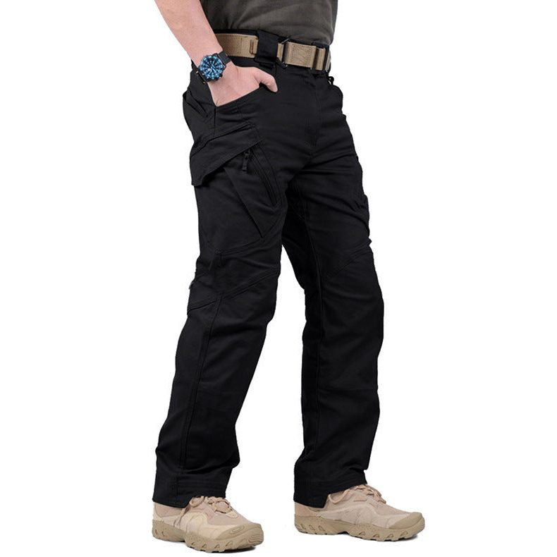 Straight Leg Cargo Trousers for Men - Black