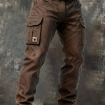Straight Leg Cargo Trousers with Belted Waist for Men