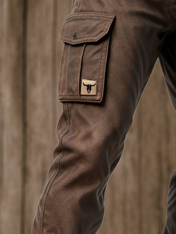 Straight Leg Cargo Trousers with Belted Waist for Men - View 5
