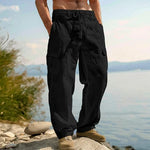 Straight Leg Cargo Trousers with Side Pockets for Men - Black