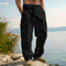 Straight Leg Cargo Trousers with Side Pockets for Men - Black