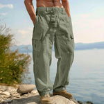 Straight Leg Cargo Trousers with Side Pockets for Men - Light Green