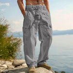 Straight Leg Cargo Trousers with Side Pockets for Men - View 4