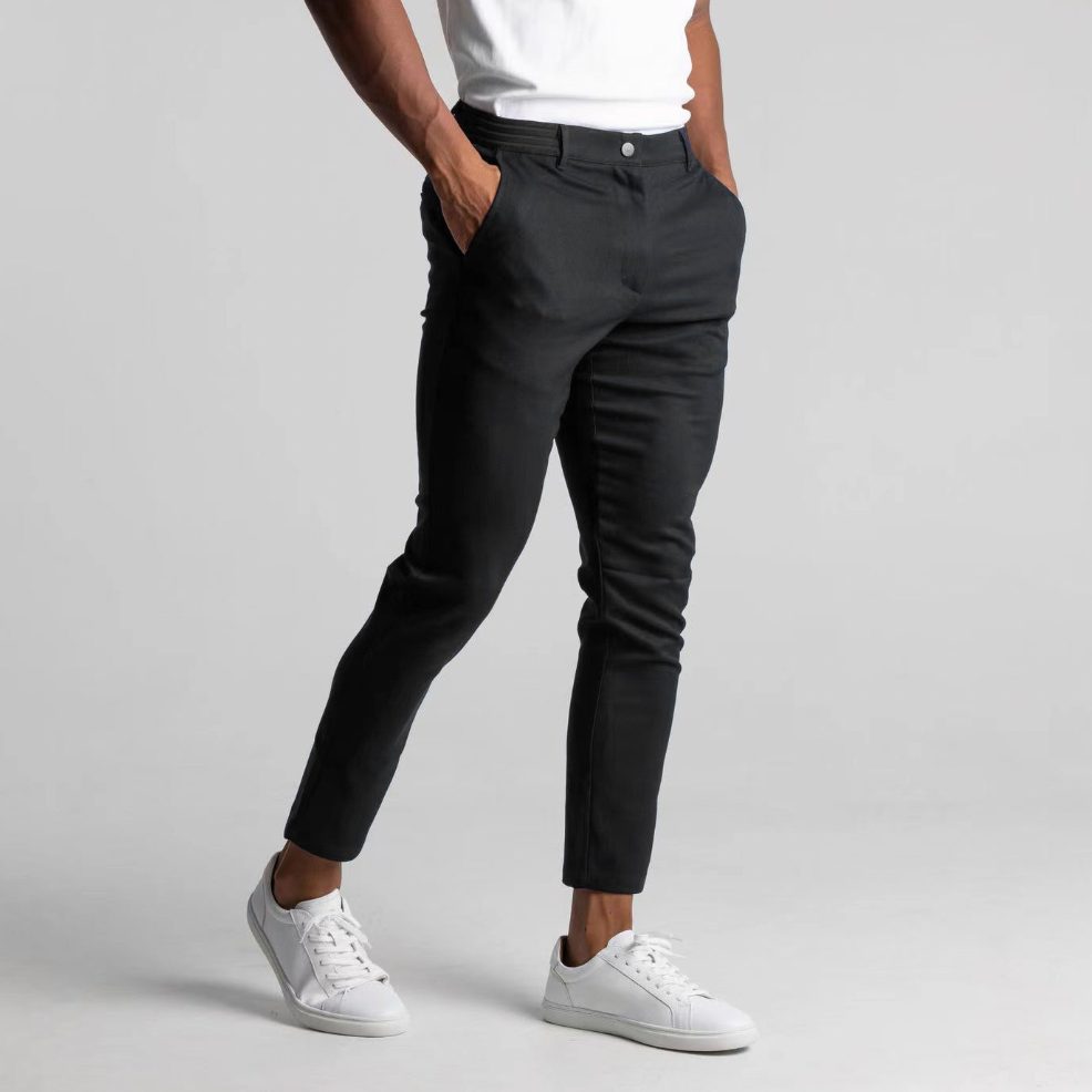 Straight Leg Chino Trousers for Men - Black