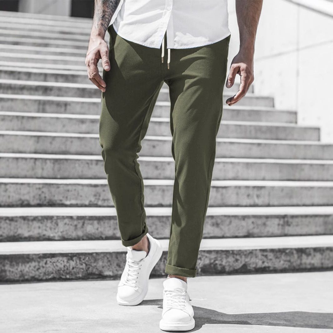 Straight Leg Chino Trousers with Drawstring for Men