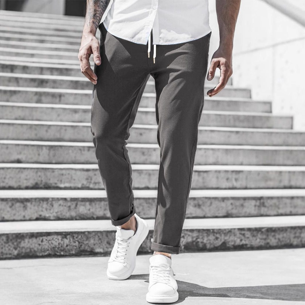 Straight Leg Chino Trousers with Drawstring for Men - View 10