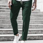 Straight Leg Chino Trousers with Drawstring for Men - Dark Green