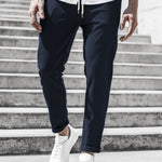 Straight Leg Chino Trousers with Drawstring for Men - Indigo