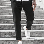 Straight Leg Chino Trousers with Drawstring for Men - Black
