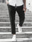 Straight Leg Chino Trousers with Drawstring for Men - Black