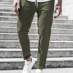 Straight Leg Chino Trousers with Drawstring for Men - Olive Green