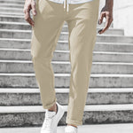 Straight Leg Chino Trousers with Drawstring for Men - Cream