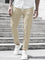 Straight Leg Chino Trousers with Drawstring for Men - Cream