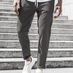 Straight Leg Chino Trousers with Drawstring for Men - Dark Gray