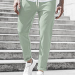Straight Leg Chino Trousers with Drawstring for Men - Light Green