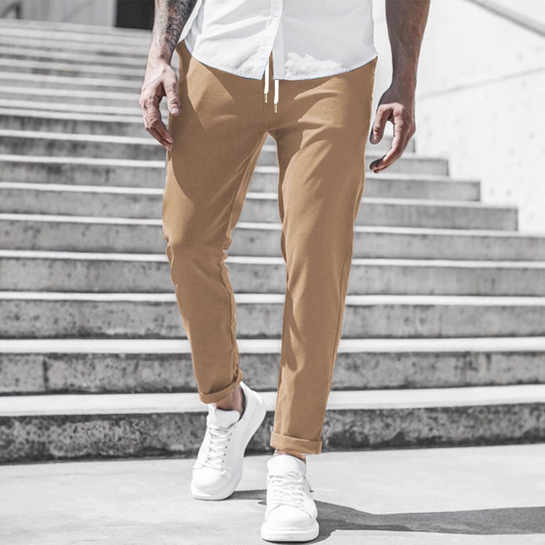 Straight Leg Chino Trousers with Drawstring for Men - View 7