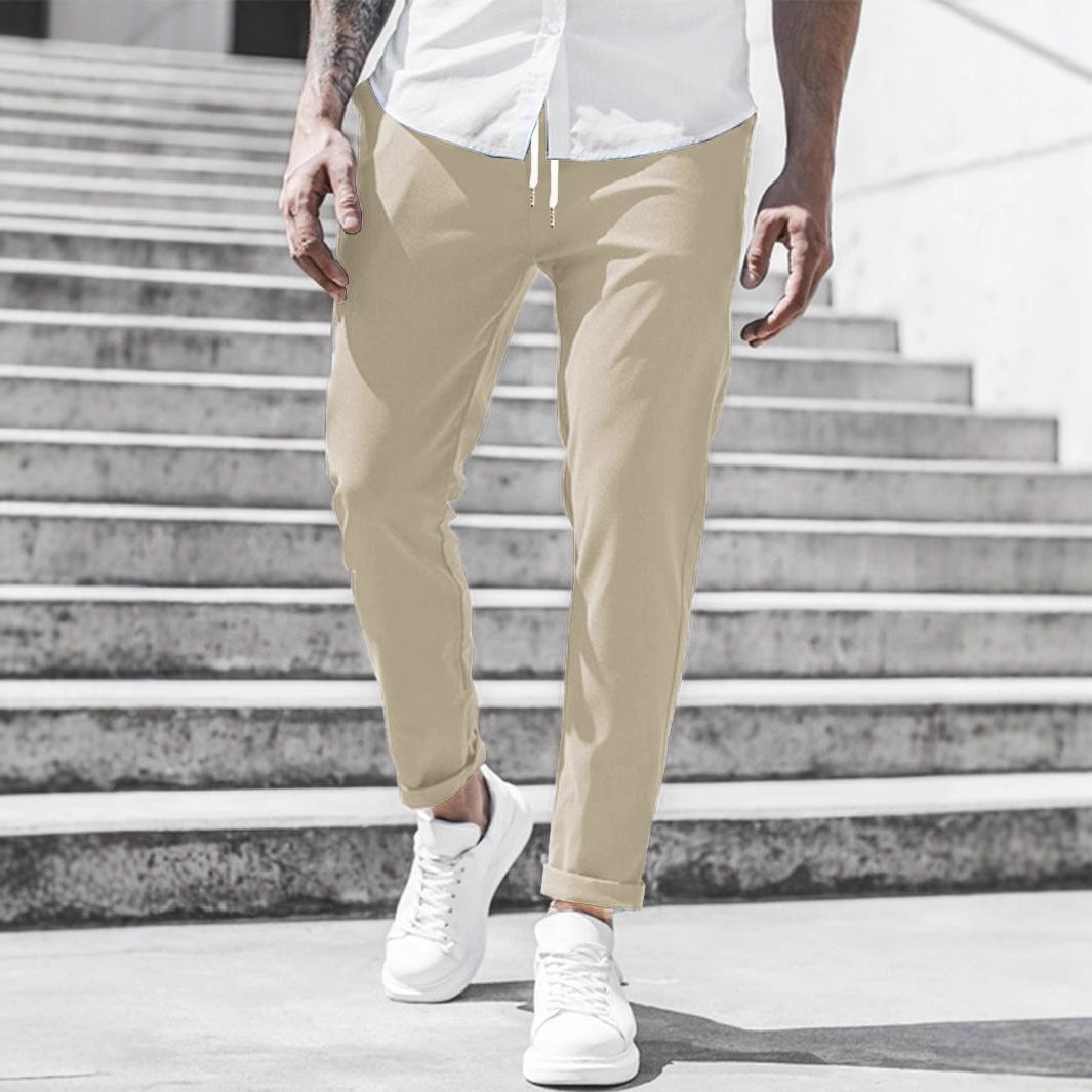 Straight Leg Chino Trousers with Drawstring for Men - View 8