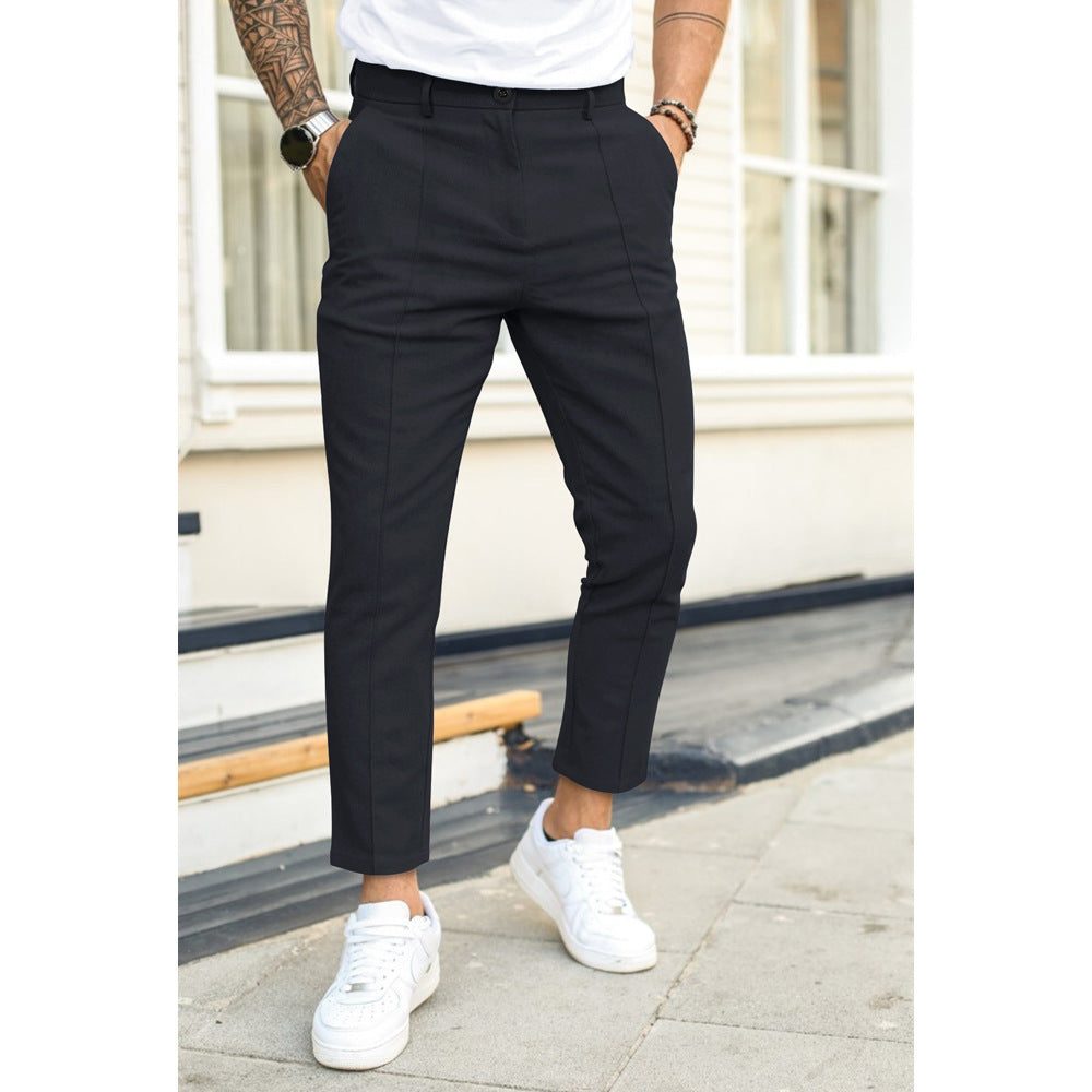 Straight Leg Cropped Trousers for Men - Black