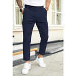 Straight Leg Cropped Trousers for Men - Navy Blue