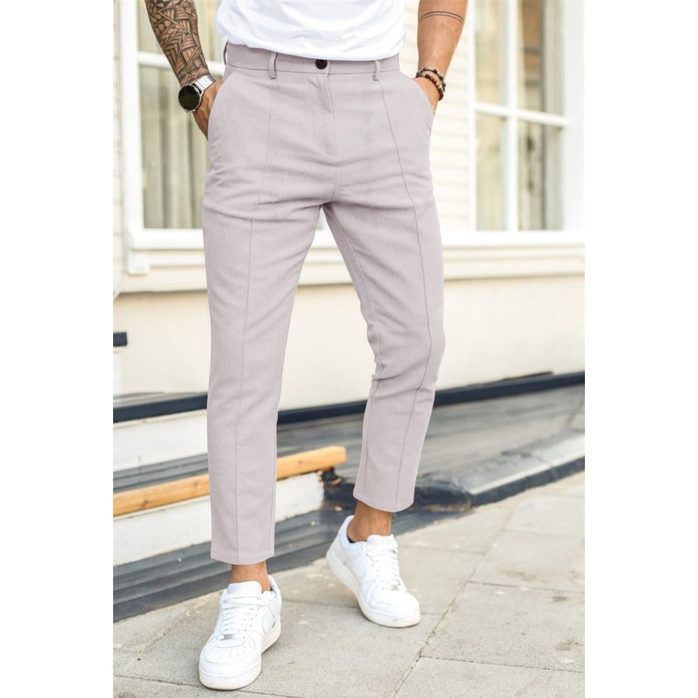 Straight Leg Cropped Trousers for Men - Light Gray