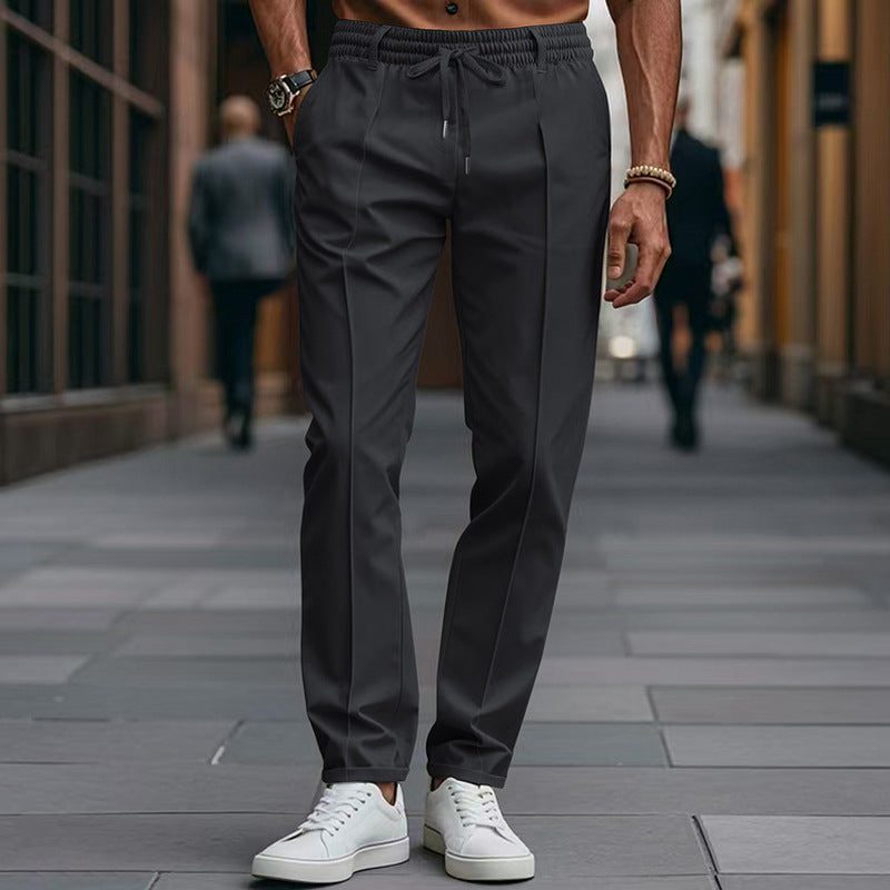 Straight Leg Drawstring Chino Trousers for Men - Black