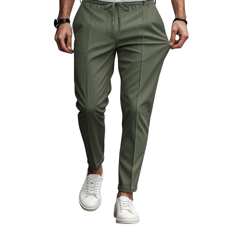 Straight Leg Drawstring Chino Trousers for Men - Dark Green