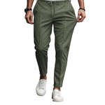 Straight Leg Drawstring Chino Trousers for Men - Dark Green