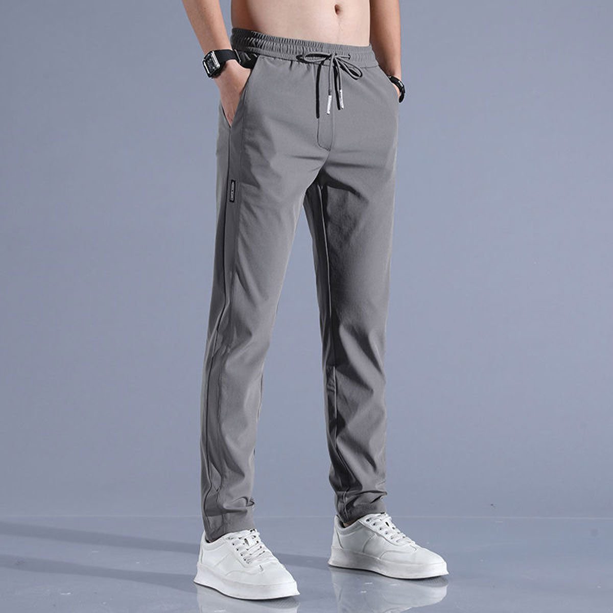 Straight Leg Drawstring Trousers for Men - Dunkelgrau